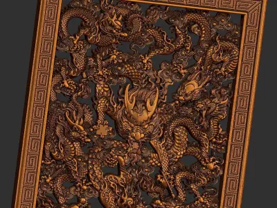 dragons wooden panel with dragon 3D print model