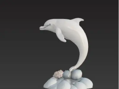 Dolphin Fountain Statue  Leaping Water Feature for Seaside  Low-poly 3D model