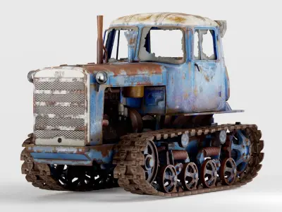 set of DT-75 rusted diesel tractor in 6 color variants iv7 Low-poly 3D model