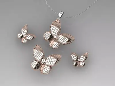 Butterfly gold service - ring earing neckless Free 3D print model