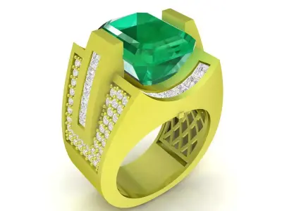 Luxury Emerald Cut Gemstone Signet Ring for Men 4019 3D print model