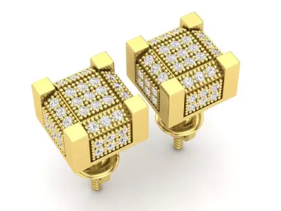 AV 327 Diamond Iced Mens Hip Hop Cube Dice Shape Stud Earrings 3D print model