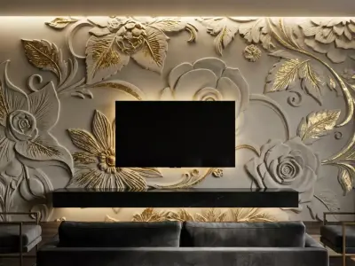 modern rose panel wall decor set relief stl mural CNC 299  3D model