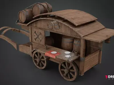 Medieval Merchant Cart - Detailed Wagon Low-poly 3D model