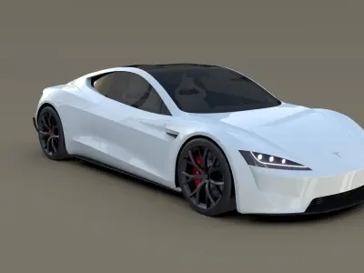 Tesla Roadster 2020 White with interior and chassis 3D model