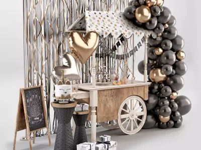 Birthday set Gold 3D model