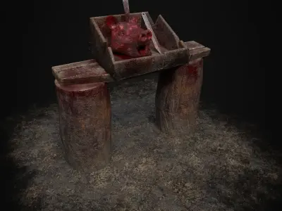 Severed Pig Head Stand Low-poly 3D model