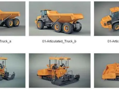 Heavy Construction Machinery Models  Detailed Cab Movable Parts 3D model
