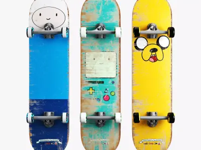 Skateboard cortoon set 3D model