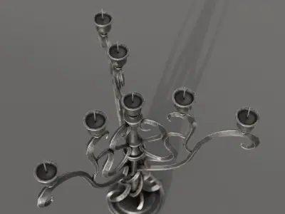 Two detailed game ready gothic-elvish candlesticks Low-poly 3D model