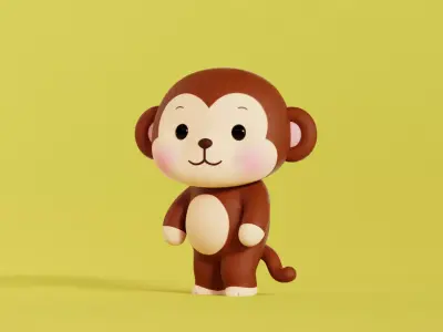 Monkey Character Cartoon Chibi Kawaii Rigged Animated Low-poly 3D model