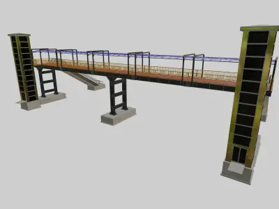 Steel Pedestrian Bridge-Elevator-Escalator-Straight Type-20 3D model