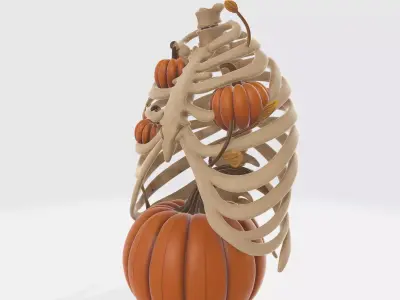 Halloween Rib Cage with Pumpkins 3D print model