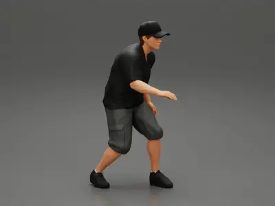 Man bent over while walking in cap 3D print model