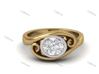 Elegant Swirl Bezel Set Diamond Ring-3D Model 3D print model