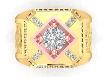 Luxury Square Diamond Signet Ring for Men  2958 3D print model