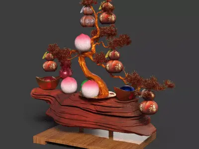 Chinese gourd tree  figure  Low-poly 3D model