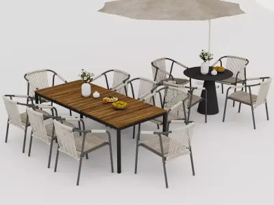 Modern outdoor dining furniture set Low-poly 3D model