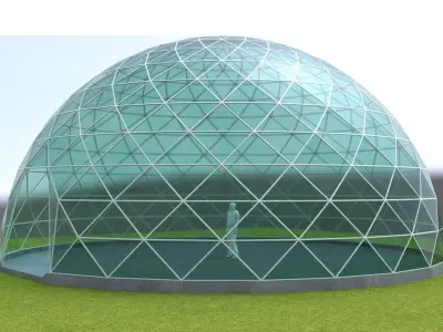 Dome triangular glass structure-panels architecture  engineering Low-poly 3D model