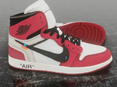 AIR JORDAN 1 OFF WHITE CHICAGO 3D SHOES Low-poly 3D model