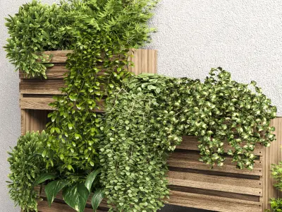 Indoor plant-plant stand  bax wood vase 04 Low-poly 3D model