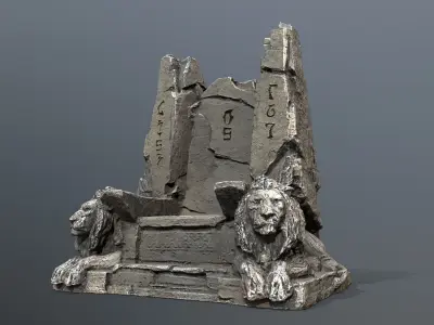 Lion Stone Throne Low-poly 3D model