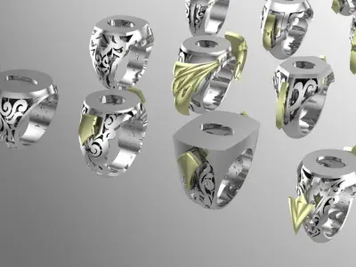 20 men signet silver ring with plexus 3D print model