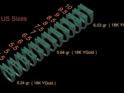 alphabet jewelry ring diamond letter H 3D print model