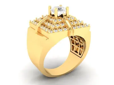 Luxury Square Diamond Men Ring 3D Model 585 3D print model
