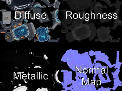 Futuristic Device Model Pack with Digital Display Low-poly 3D model
