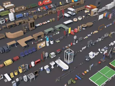 1000 Low Poly Interior Furniture Mega Pack Collection Low-poly 3D model