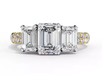 Three Stone Emerald Cut Ring For Bridesmad Gift For Her 3D print model