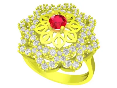 A6064 Luxury Korean Style Flower Diamond Women Ring 3D print model