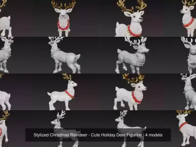 Stylized Christmas Reindeer - Cute Holiday Deer Figurine 3D Model Collection
