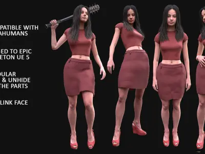 Woman - Summer Outfit 5 - Modular - Rigged Low-poly 3D model