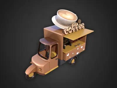 Asset - Cartoons - Food Car -  Tricycle Coffee 3D model