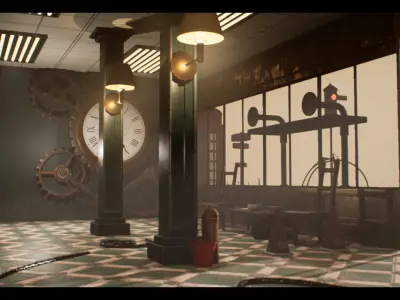 SteamPunk Victorian Metro Station Interior Low-poly 3D model