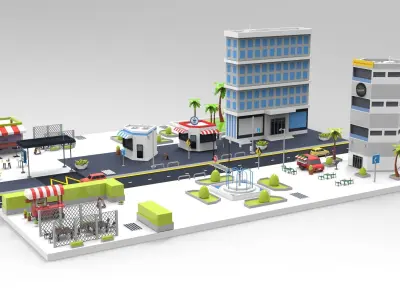 Cartoon City Restaurants And Coffee Low-poly 3D model