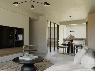 modern living room and dining room interior scenes  3D model