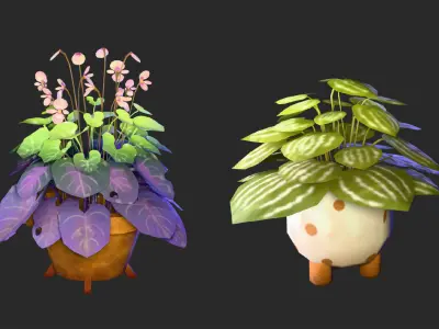 Stylized Potted Flowers Pack Low-poly 3D model