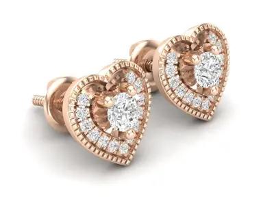 AV 449 Diamond Ladies Heart Shape Stud Earrings 3D print model