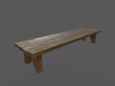 Wooden Bench Low-poly 3D model