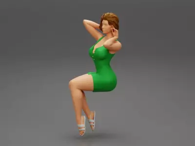 Beautiful woman sitting in short sexy dress 3D print model