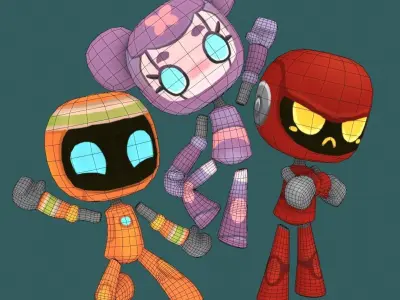 Cute Robots Full Pack Low-poly 3D model