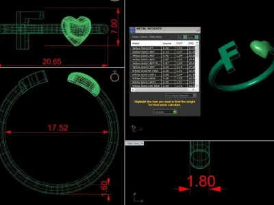 Alphabet Jewelry with Heart Ring  F 3D print model