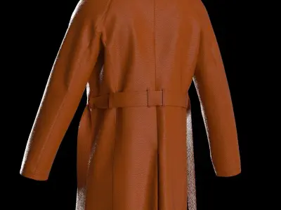 Male raglan leather trench coat 3D model