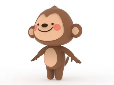 Cartoon Monkey Rigged Low-poly 3D model