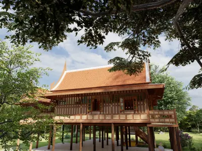 thaihome thai house in forest Low-poly 3D model