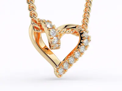 curved heart  gold pendant with diamonds 3D print model