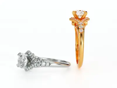 Engagement two tone ring with 1Ct round diamond 3D print model